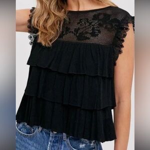 Blue Ivy size medium, black, contemporary shirt with lace high sco…